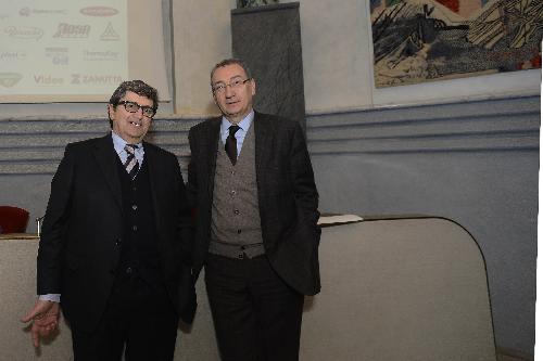 Maurizio Castagna (Presidente Autovie Venete) e Sergio Bolzonello (Vicepresidente Regione FVG e assessore Attività produttive, Turismo e Cooperazione) alla celebrazione in occasione dei 50 anni di fondazione di Friulia - Trieste 27/11/2017